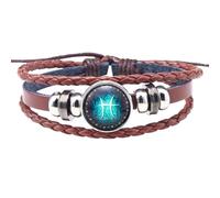 HUIANGLIYG Bracelet En Cuir Tressé Multicouche Marron À 12 Constellations Pour Homme Et Femme, Style Vintage, Signe Astrologique, Accessoire De Bijouterie. Poissons