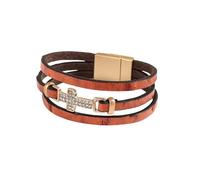 HUIANGLIYG Bracelet en Cuir Tressé Multicouche pour Homme et Femme, Style Bohème, avec Fermoir Magnétique, Bijou Tendance, Idéal pour Un Couple, Orange, 19 Cm