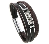HUIANGLIYG Bracelet en Cuir Tressé Multicouche pour Homme, Motif Arbre de Vie, Style Religieux, Fait À La Main, avec Fermoir Magnétique, Style Décontracté, Idéal pour La Fête des Pères, Un A
