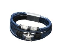 HUIANGLIYG Bracelet en Cuir Tressé Multicouche pour Homme, Orné D'Une Étoile, avec Fermoir Magnétique, Style Vintage Punk. Bijou Cadeau pour Papa, Mari, Fils. Bleu Marine, 22 Cm.
