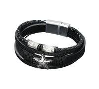 HUIANGLIYG Bracelet en Cuir Tressé Multicouche pour Homme, Orné D'Une Étoile, avec Fermoir Magnétique, Style Vintage Punk. Bijou Idéal Comme Cadeau pour Papa, Mari Ou Fils. Noir, 21 Cm.