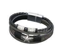 HUIANGLIYG Bracelet en Cuir Tressé Multicouche pour Homme, Orné D'Une Étoile et D'Un Fermoir Magnétique, Style Punk Vintage. Bijou Cadeau pour Papa, Mari Ou Fils.