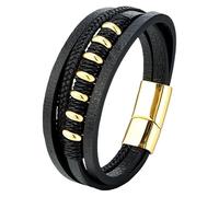 HUIANGLIYG Bracelet En Cuir Tressé Multicouche Pour Homme, Perles Viking, Fait À La Main, Unisexe, Manchette, Bijoux, Accessoires, Cadeau Pour Homme, Or, 23 Cm
