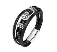 HUIANGLIYG Bracelet en Cuir Tressé Multicouche pour Homme, Style Punk Vintage, Large, Style Religieux, pour L'Église, Noir, 20 Cm