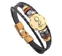 HUIANGLIYG Bracelet En Cuir Tressé Multicouche Représentant 12 Constellations, Style Vintage, Pour Homme Et Femme. Bijou Astrologique Inspiré Du Signe Des Gémeaux, 20,5 Cm.