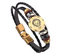 HUIANGLIYG Bracelet En Cuir Tressé Multicouche Représentant 12 Constellations, Style Vintage, Pour Homme Et Femme. Bijou Astrologique Inspiré Du Signe Du Lion, 20,5 Cm.