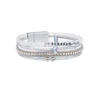 HUIANGLIYG Bracelet en Cuir Tressé Multicouches avec Croix de Bohème pour Femme, Fait Main, avec Strass et Perles, Bracelet Manchette pour Homme, Bijou Chrétien, Cadeau, Blanc, 20,5 Cm