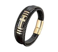 HUIANGLIYG Bracelet En Cuir Tressé Multicouches Plaqué Or 18 Carats Pour Homme Et Femme, Bijou Tendance Fait Main En Oxyde De Zirconium, Idéal Comme Cadeau, 23 Cm