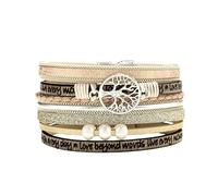 HUIANGLIYG Bracelet en Cuir Tressé Multicouches Style Bohème pour Femme, Large, Simple, Imprimé Lettres, Perles, Idéal pour Anniversaire, Fête des Mères, pour Adolescentes, Kaki, 19,5 Cm