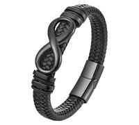 HUIANGLIYG Bracelet En Cuir Tressé Noir Avec Breloque Infini Pour Homme Et Femme, Bijou Inspirant, Idéal Comme Cadeau Pour Lui, 19 Cm