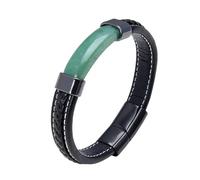 HUIANGLIYG Bracelet en Cuir Tressé Noir Bracelet en Pierre Naturelle pour Hommes Bracelet en Cuir Tissé Fait Main avec Fermoir Magnétique Accessoire Mode pour Tenue Décontractée Aventurine Ver