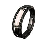 HUIANGLIYG Bracelet en Cuir Tressé Noir pour Homme, Bracelet en Cuir Double Couche en Pierre Naturelle avec Fermoir Magnétique, Bracelet Vintage Élégant, Cadeaux D’Anniversaire pour Lui Quartz