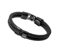 HUIANGLIYG Bracelet en Cuir Tressé Noir pour Hommes Bracelet en Cuir Véritable Tissé À deux Rangs Brassard Punk Biker Tendance avec Accessoires Cadeau Personnalisé pour Les Hommes Noir 2 Acces
