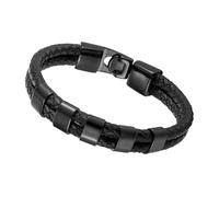 HUIANGLIYG Bracelet en Cuir Tressé Noir pour Hommes Bracelet en Cuir Véritable Tissé À deux Rangs Brassard Punk Biker Tendance avec Accessoires Cadeau Personnalisé pour Les Hommes Noir 5 Acces