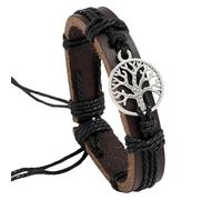 HUIANGLIYG Bracelet En Cuir Tressé Pour Homme Life Tree, Style Vintage Noir/Marron, Avec Cordon Ajustable. Bijou Spirituel Tendance Pour Un Usage Quotidien Décontracté, Noir, 19 Cm.