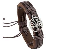 HUIANGLIYG Bracelet En Cuir Tressé Pour Homme Life Tree, Style Vintage Noir/Marron, Avec Cordon Ajustable. Bijou Spirituel Tendance Pour Un Usage Quotidien Décontracté, Marron, 21 Cm.