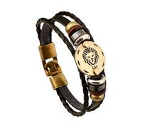 HUIANGLIYG Bracelet En Cuir Tressé Pour Homme, Motif Constellation 12, Style Vintage, En Microfibre Tressée, Avec Fermoir À Perle, Signe Du Zodiaque Lion, 22,5 Cm.