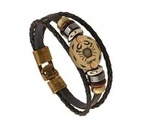 HUIANGLIYG Bracelet En Cuir Tressé Pour Homme, Style Vintage, Avec Fermoir À Perles, Représentant Le Signe Du Zodiaque Cancer (12 Constellations). Longueur : 22,5 Cm.