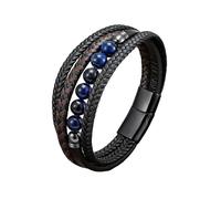 HUIANGLIYG Bracelet En Cuir Tressé Pour Homme, Tissé À La Main, Multicouches, Perles Avec Fermoir Magnétique, Pierre Naturelle De Guérison, Cadeau Pour Femme Et Homme, Couleur I, 19 Cm