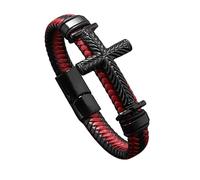 HUIANGLIYG Bracelet en Cuir Tressé pour Hommes avec Croix de Foi Texturée Noire pour Homme, Bracelet Croix Tressé Fait Main avec Fermoir Magnétique, Bijoux Religieux Chrétiens Vintage Rouge 20