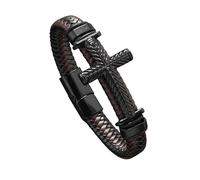 HUIANGLIYG Bracelet en Cuir Tressé pour Hommes avec Croix Noire Texturée Bracelet Croix de Foi pour Hommes, Brassard Magnétique À Fermeture Magnétique pour Bijoux Religieux Chrétiens Vintage M