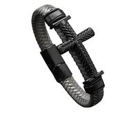 HUIANGLIYG Bracelet en Cuir Tressé pour Hommes avec Croix Noire Texturée Bracelet de Foi pour Hommes, Pinceau À Pince Tressée À La Main, Fermoir Magnétique, Bijoux Religieux Chrétiens Vintage