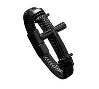 HUIANGLIYG Bracelet en Cuir Tressé pour Hommes avec Croix Noire Texturée Bracelet de Foi pour Hommes, Brassard Croix Tressé Fait Main, Fermoir Magnétique, Bijoux Religieux Chrétiens Vintage, No