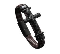 HUIANGLIYG Bracelet en Cuir Tressé pour Hommes avec Croix Texturée Noire Bracelet de Foi pour Hommes, Brassard Croix Tressé Fait Main, Fermoir Magnétique, Bijoux Religieux Chrétiens Vintage Mar