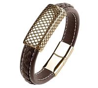 HUIANGLIYG Bracelet en Cuir Tressé pour Hommes Bracelet en Cuir Tissé Fait À La Main avec Fermoir Magnétique Vintage Punk Cuff Bracelet Bijoux Cadeau pour Hommes Marron 19,5Cm