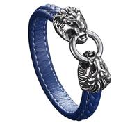 HUIANGLIYG Bracelet En Cuir Tressé Vintage Pour Homme, Motif Tête De Lion, Élégant, Avec Breloque Animal, Style Punk Biker, Bleu, 22 Cm
