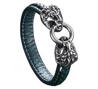 HUIANGLIYG Bracelet En Cuir Tressé Vintage Pour Homme, Motif Tête De Lion, Élégant, Avec Breloque Animal, Style Punk Biker, Vert, 22 Cm