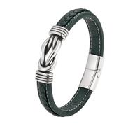 HUIANGLIYG Bracelet en Cuir Véritable pour Homme avec Nœud Infini, Simple et Tressé, Style Punk, Fait À La Main, Cadeau pour Fils, Petit Fils, Petit Ami, Mari, Frère, Vert Foncé, 22 Cm
