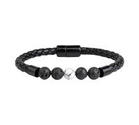 HUIANGLIYG Bracelet en Cuir Véritable pour Homme, Fin, Tissé et Torsadé, Fait À La Main, avec Fermoir Magnétique, Unisexe, Pierre Naturelle, Cristal, Bijoux, Cadeaux, avec Boîte, Pierre de Lav