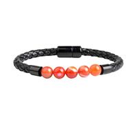 HUIANGLIYG Bracelet en Cuir Véritable pour Homme, Fin, Tissé et Torsadé, Fait À La Main, avec Fermoir Magnétique, Unisexe, Pierre Naturelle, Cristal, Bijoux, Cadeaux, avec Boîte, Agate Rouge,