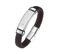 HUIANGLIYG Bracelet en Cuir Véritable pour Homme, Tressé À La Main, avec Fermoir Magnétique, Gravé de Versets Bibliques et D'Une Croix, Bracelet Manchette Classique de Foi Religieuse pour Un Us