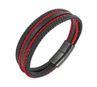 HUIANGLIYG Bracelet en Cuir Véritable pour Hommes Bracelet en Cuir Tissé Multirang avec Fermoir Magnétique Punk Élégant Casual Bracelets Unique Handmade Jewelry Cadeau pour Lui Noir et Rouge 22