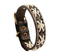 HUIANGLIYG Bracelet en Cuir Véritable pour Hommes et Femmes, Bracelet en Cuir de Vache Tressé Fait Main, Réglable, Cordon entrelacé, Fermoir À Boucle, Bracelet Manchette Vintage Punk Biker, Mar