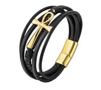 HUIANGLIYG Bracelet En Cuir Véritable Tressé À 5 Couches Pour Homme Et Femme, Avec Fermoir Magnétique, Unisexe, Style Chrétien, Doré, 21 Cm
