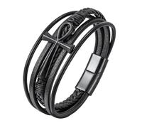 HUIANGLIYG Bracelet En Cuir Véritable Tressé À 5 Couches Pour Homme Et Femme, Avec Fermoir Magnétique, Unisexe, Style Chrétien, Noir, 21 Cm