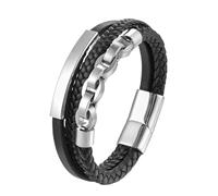 HUIANGLIYG Bracelet en Cuir Véritable Tressé Multicouche pour Homme, Style Vintage, Chaîne en Cuir de Vache avec Fermoir Magnétique, Style Punk, Fait Main, Cadeau pour Garçon, Accessoires pour