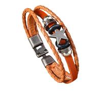 HUIANGLIYG Bracelet en Cuir Vintage Star pour Homme, Tressé Multicouche, Ajustable, Style Punk, Marron Clair, 22 Cm. Un Cadeau Attentionné pour Papa, Mari Ou Petit Ami.