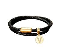HUIANGLIYG Bracelet enveloppant en Cuir Initial, Bracelet Double Couche Tressé Noir avec Fermoir Magnétique, Bracelet Cubique en Zircone 26 Lettres Alphabet A Z, Bijoux Personnalisés Stylés pour