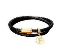 HUIANGLIYG Bracelet enveloppant en Cuir Initial, Bracelet Tressé Noir Double Couche avec Fermoir Magnétique, Bracelet Cubique en Zircone 26 Lettres Alphabet A Z, Bijoux Personnalisés Stylés pour