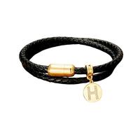 HUIANGLIYG Bracelet enveloppant en Cuir Initial Bracelet Tressé Noir Double Couche avec Fermoir Magnétique Bracelet Cubique en Zircone 26 Lettres Alphabet A Z Bijoux Personnalisés Stylés pour Ho