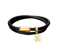 HUIANGLIYG Bracelet enveloppant en Cuir Initial, Bracelet Tressé Noir Double Couche avec Fermoir Magnétique, Bracelet Cubique en Zircone 26 Lettres Alphabet A Z, Bijoux Personnalisés Stylés pour
