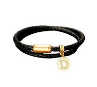 HUIANGLIYG Bracelet enveloppant en Cuir Initiale Bracelet Tressé Noir Double Couche avec Fermoir Magnétique Zircone Cubique Bracelet Alphabet A À Z 26 Lettres Bijoux Personnalisés Stylés pour H