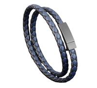 HUIANGLIYG Bracelet Homme,Bracelet Double en Cuir Tressé Fait Main pour Homme, Style enroulé, Simple, Tissé Bicolore, Manchette Empilable, Cadeau pour Garçon, Accessoires pour Lui, Bleu, 19 Cm