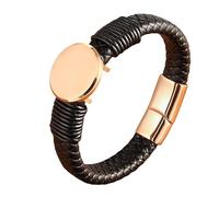 HUIANGLIYG Bracelet Homme,Bracelet en Cuir Tressé Fait Main pour Homme, Corde Tressée Noire avec Ornements Ronds, Style Vintage Décontracté, Cadeau pour Garçons et Lui, Accessoires, Or Rose, 21