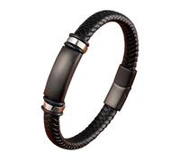 HUIANGLIYG Bracelet Homme,Bracelet en Cuir Tressé pour Homme, Classique, Fait À La Main, avec Fermoir, Simple et Empilable, Cadeau pour Homme, Garçon, Lui, Accessoires, Noir, 19 Cm