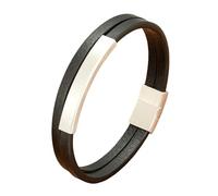 HUIANGLIYG Bracelet Homme,Bracelet en Cuir Véritable Fait Main pour Homme, Noir, Classique, Double Couche, avec Boucle, Style Décontracté, Cadeau pour Garçon, Accessoires pour Lui, Argent, 23 Cm